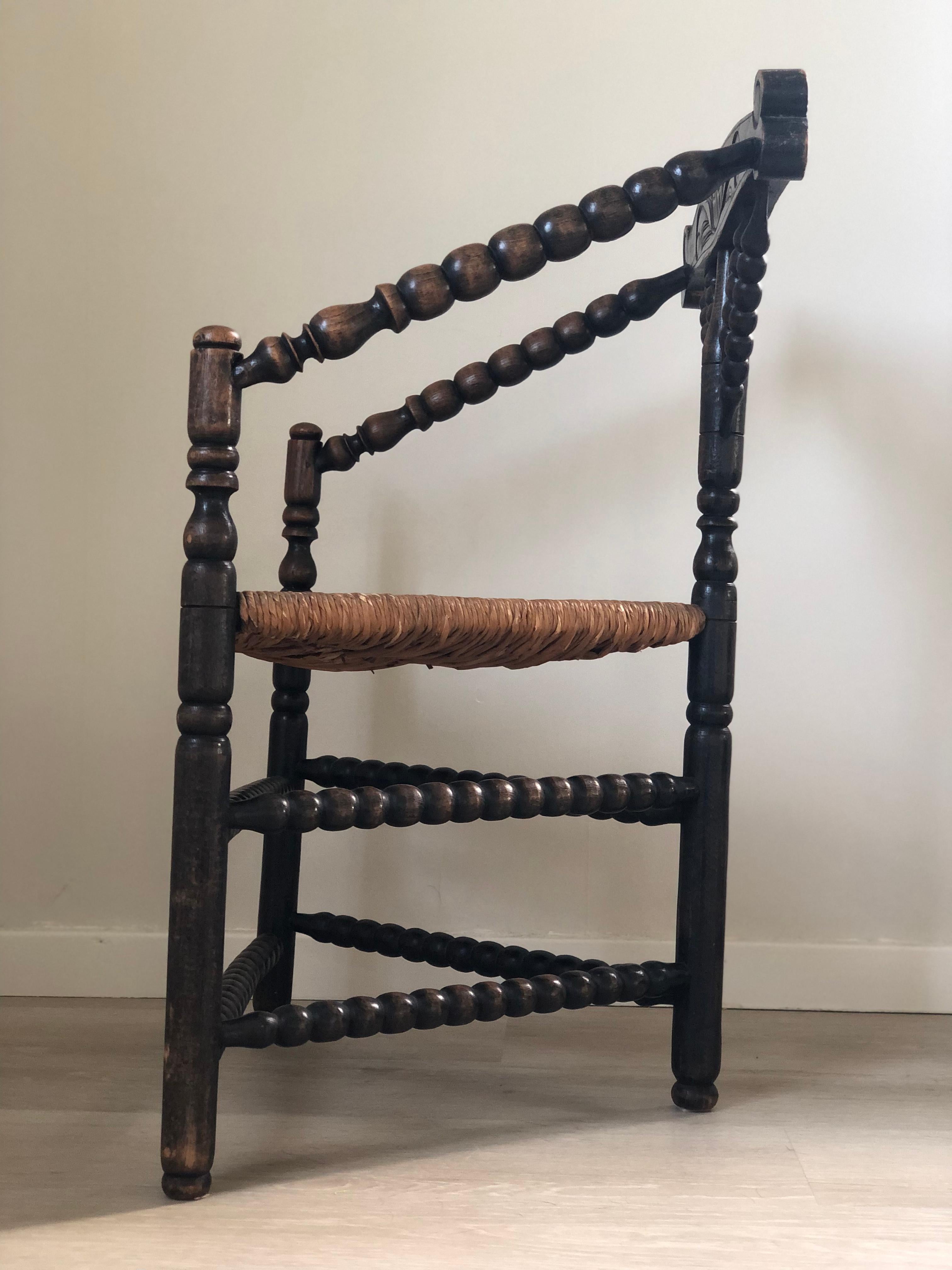 British Early 20th Century Triangular Bobbin Corner Chair United Kingdom