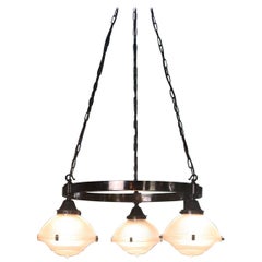 Early 20th Century Trio of Gothic Holophane Prismatic Glass Chandelier Lights