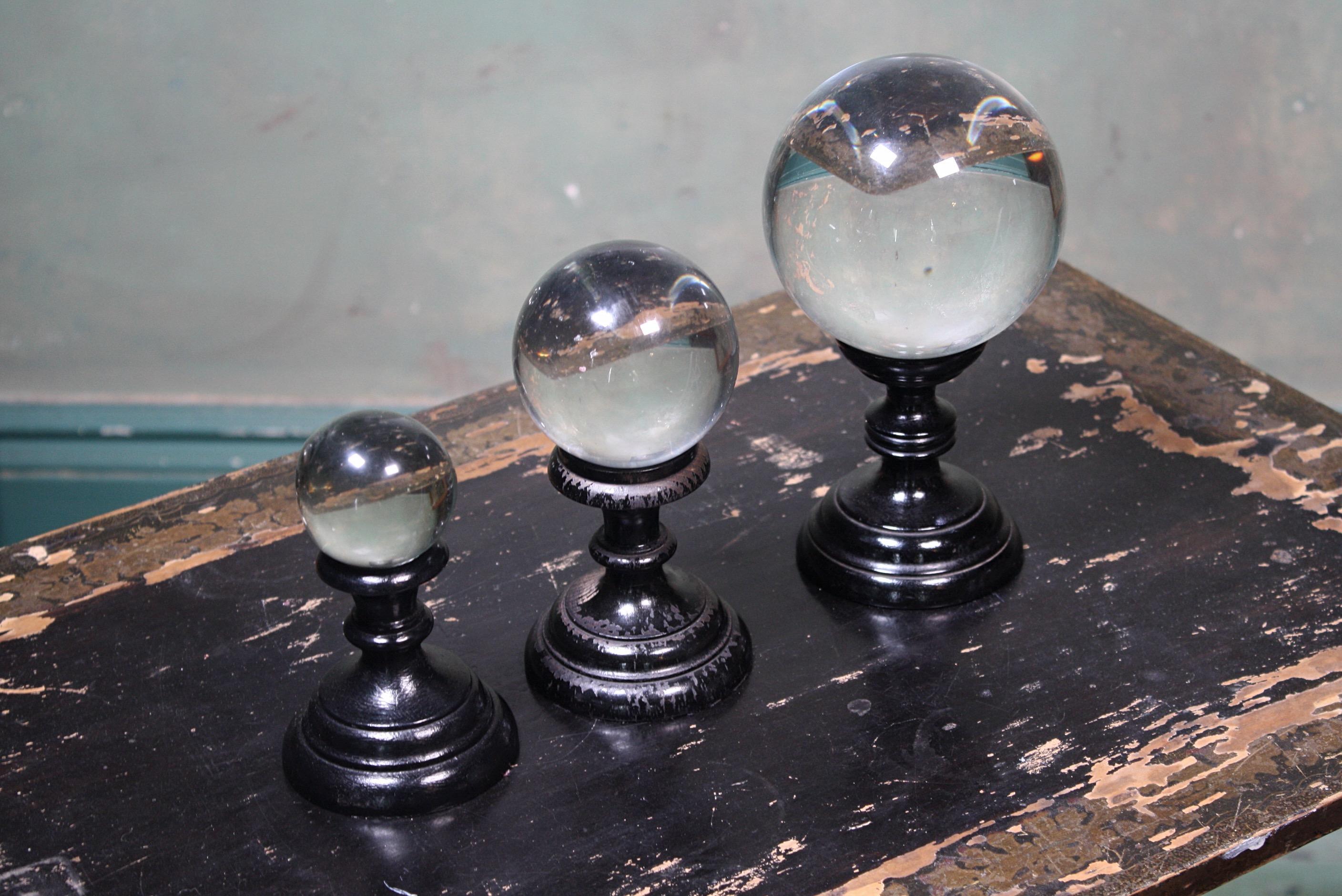 Early 20th Century Trio of Graduated Glass Optical Scientific Spheres 5