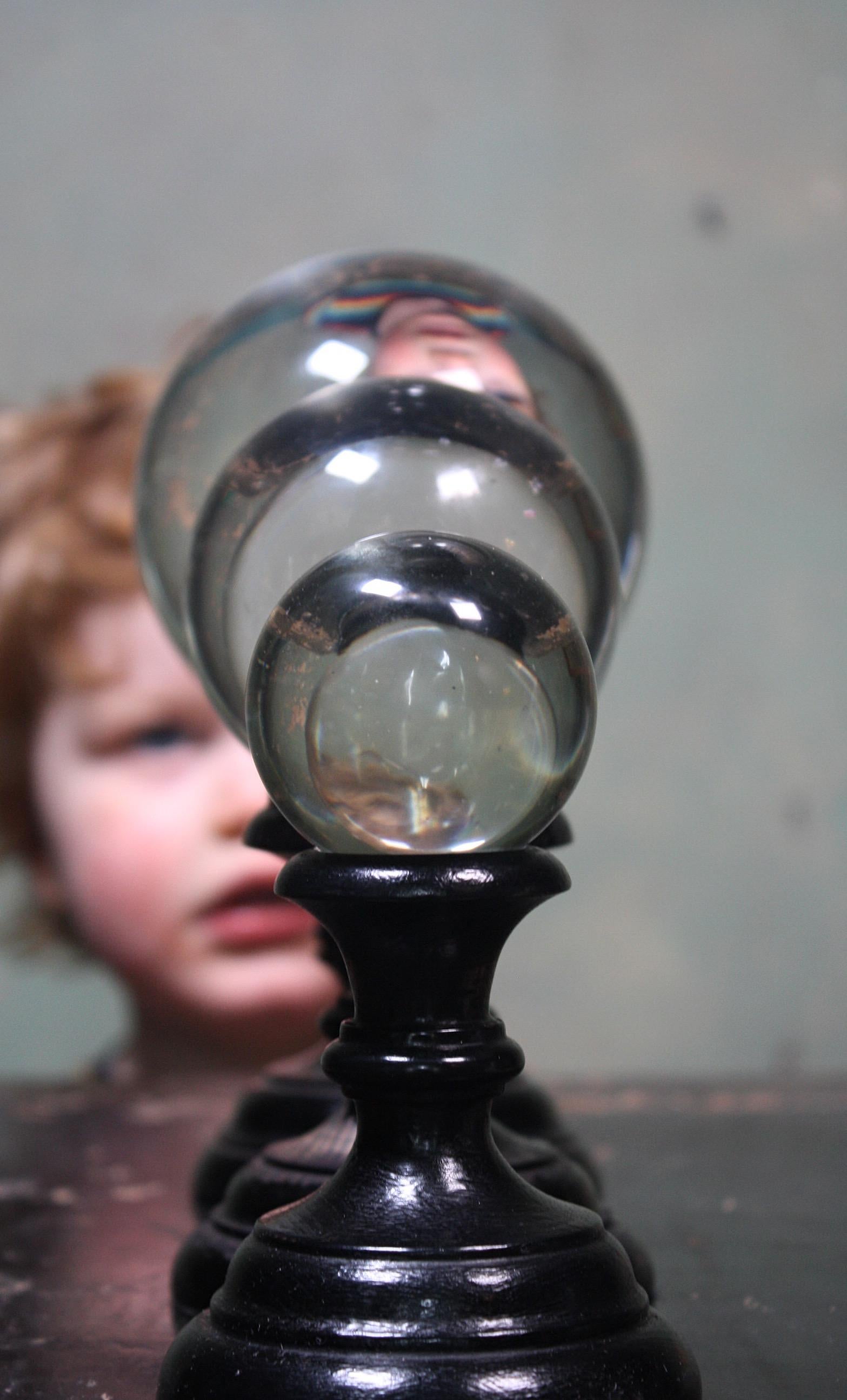 Early 20th Century Trio of Graduated Glass Optical Scientific Spheres 6