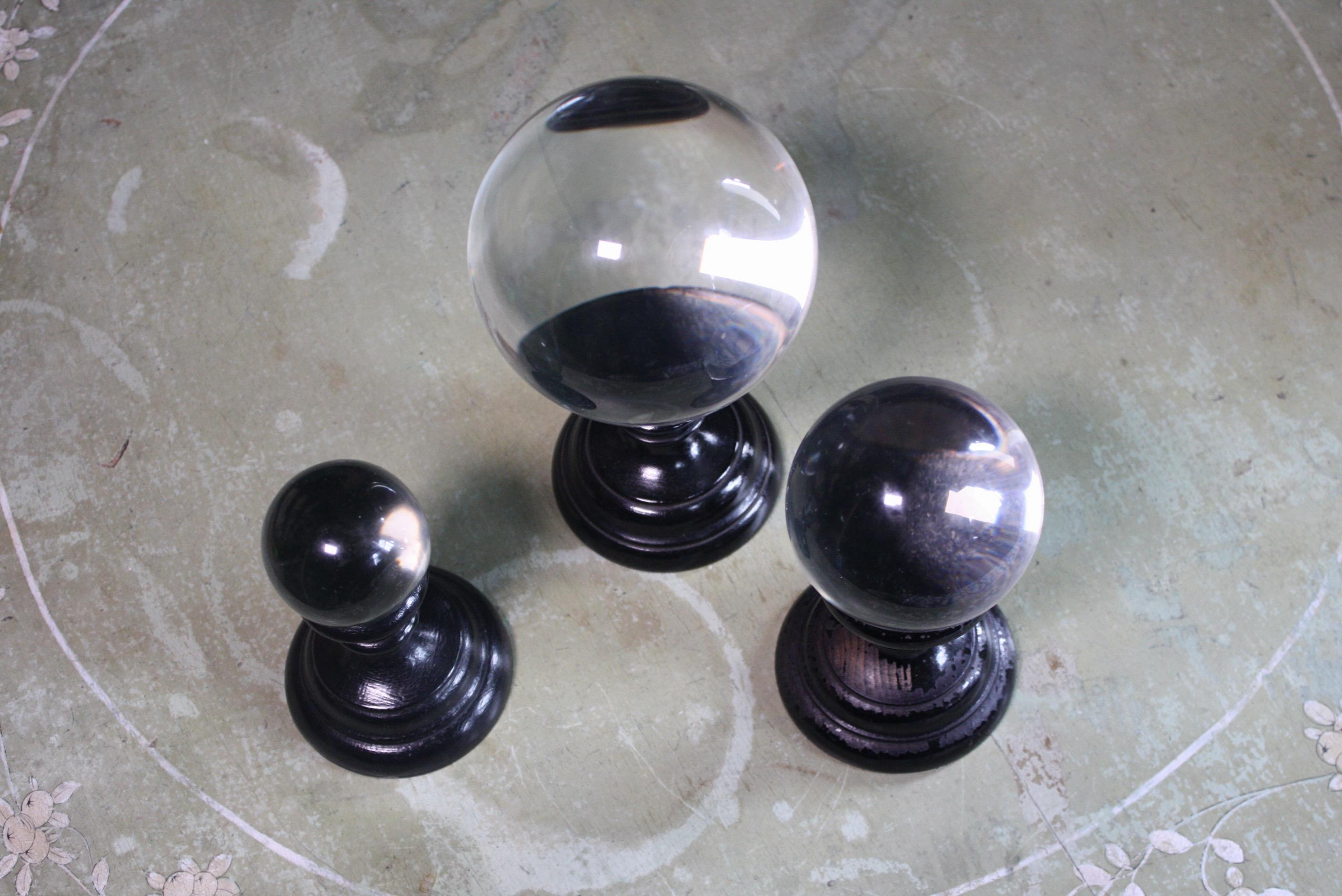 English Early 20th Century Trio of Graduated Glass Optical Scientific Spheres