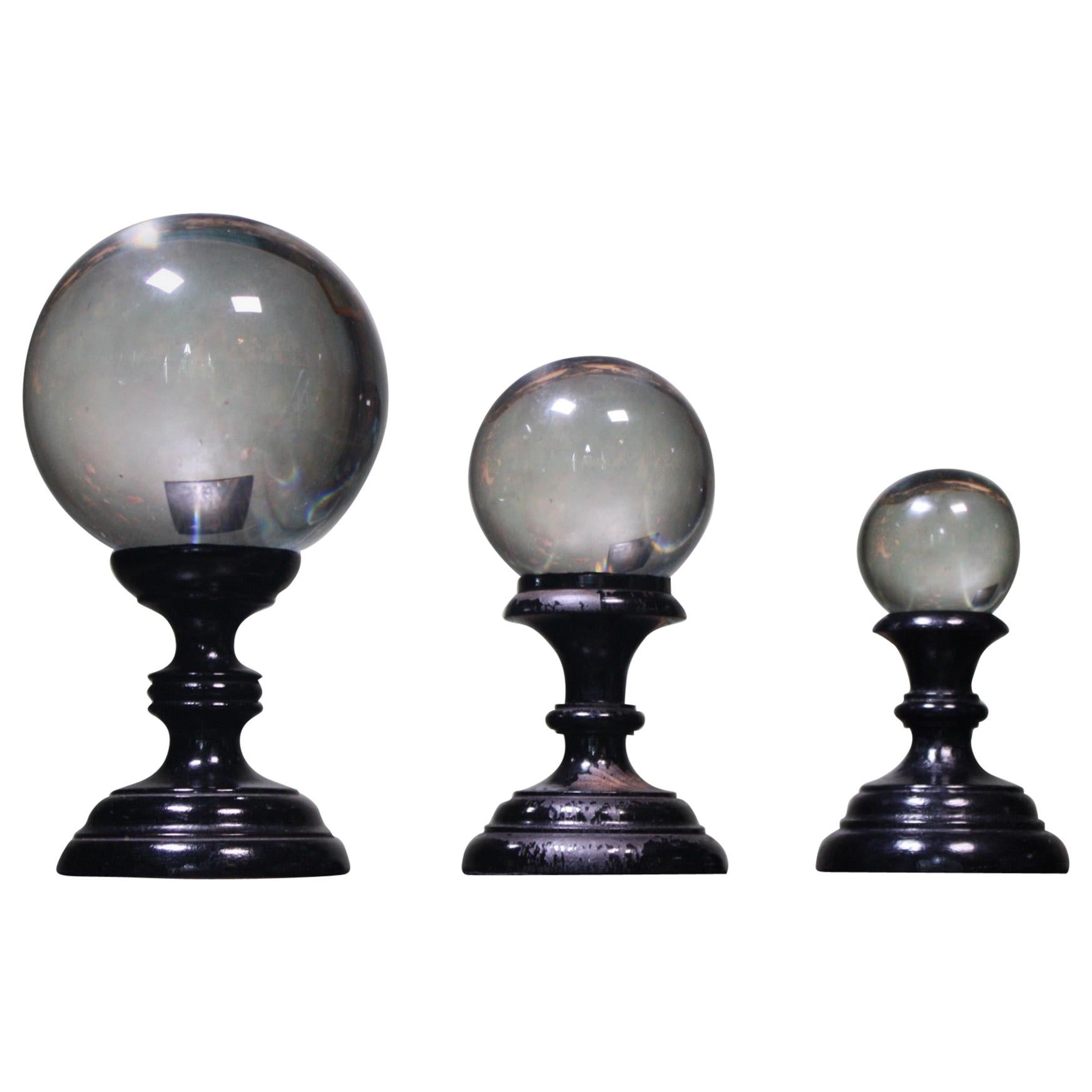 Early 20th Century Trio of Graduated Glass Optical Scientific Spheres