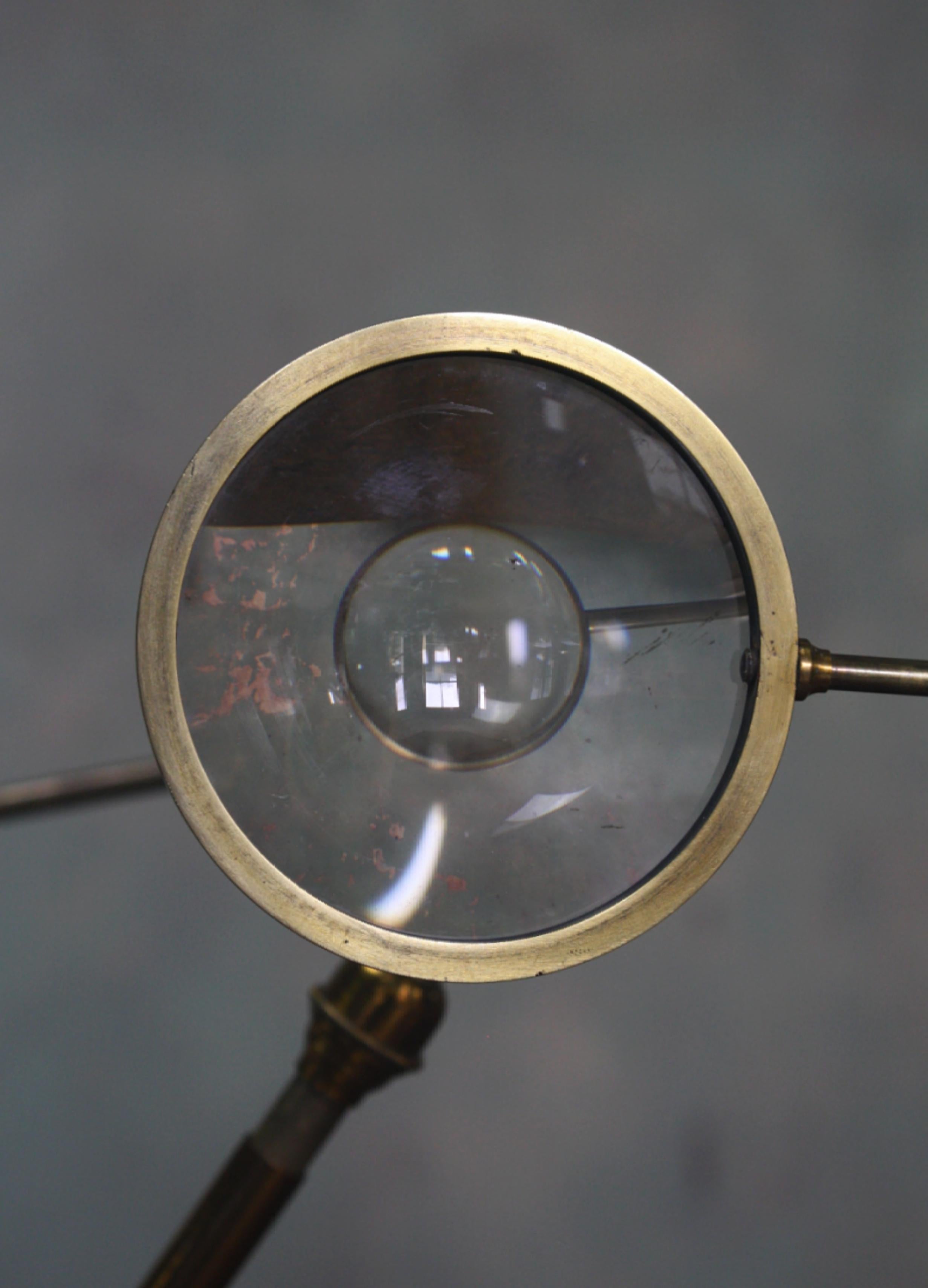 Early 20th Century Trio of Large Brass Adjustable Table Top Condensing Lenses 6