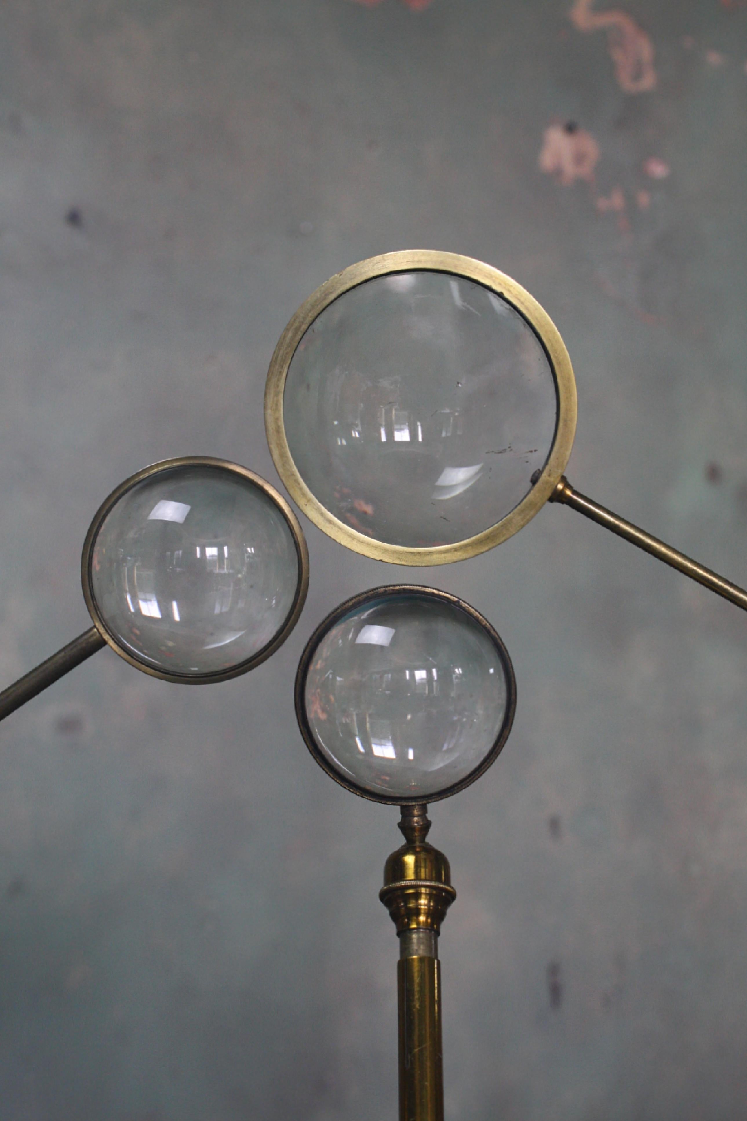 Early 20th Century Trio of Large Brass Adjustable Table Top Condensing Lenses 3