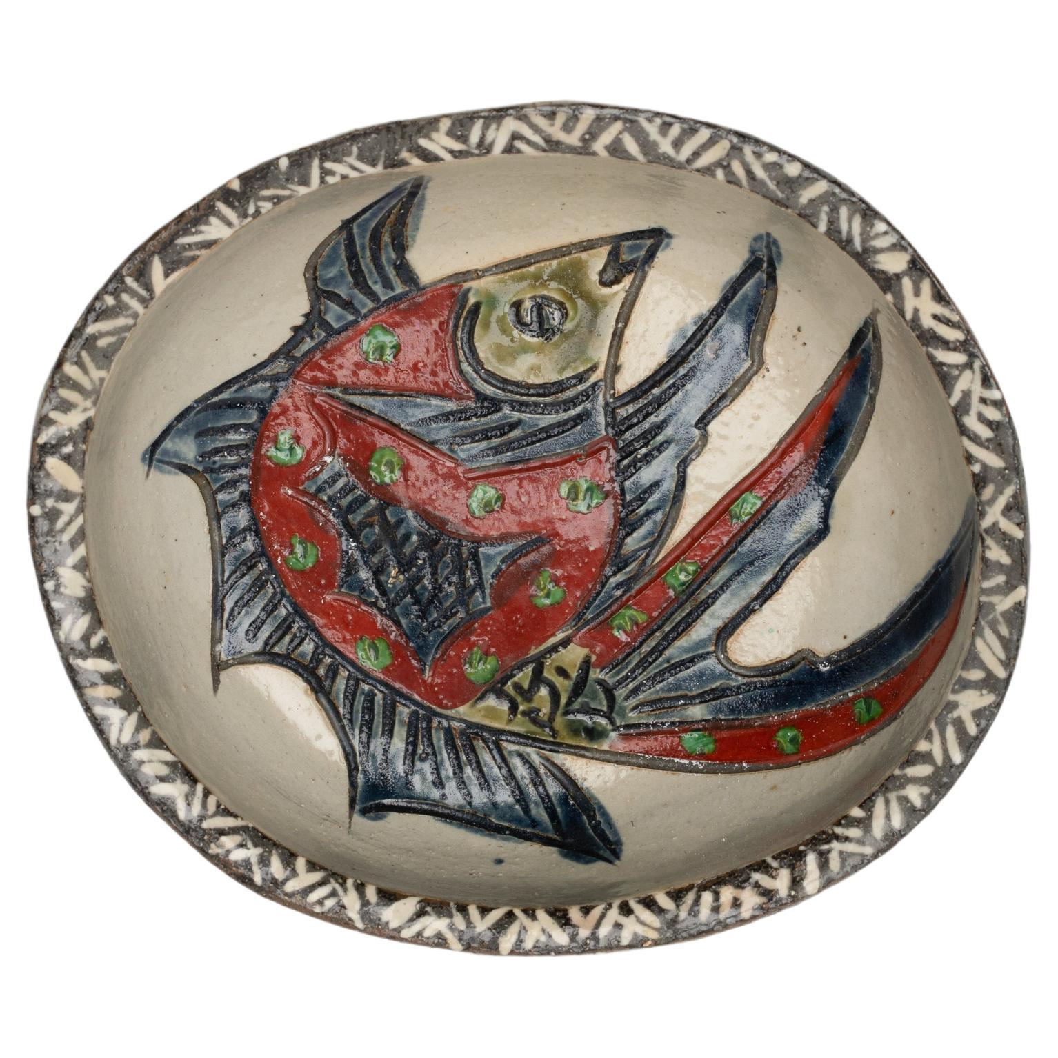 Early 20th Century Tsuboya-yaki Ceramic Fish Dish Okinawa For Sale