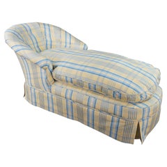Early 20th-Century Tufted Plaid Chaise Lounge on Turned Mahogany Baluster Legs