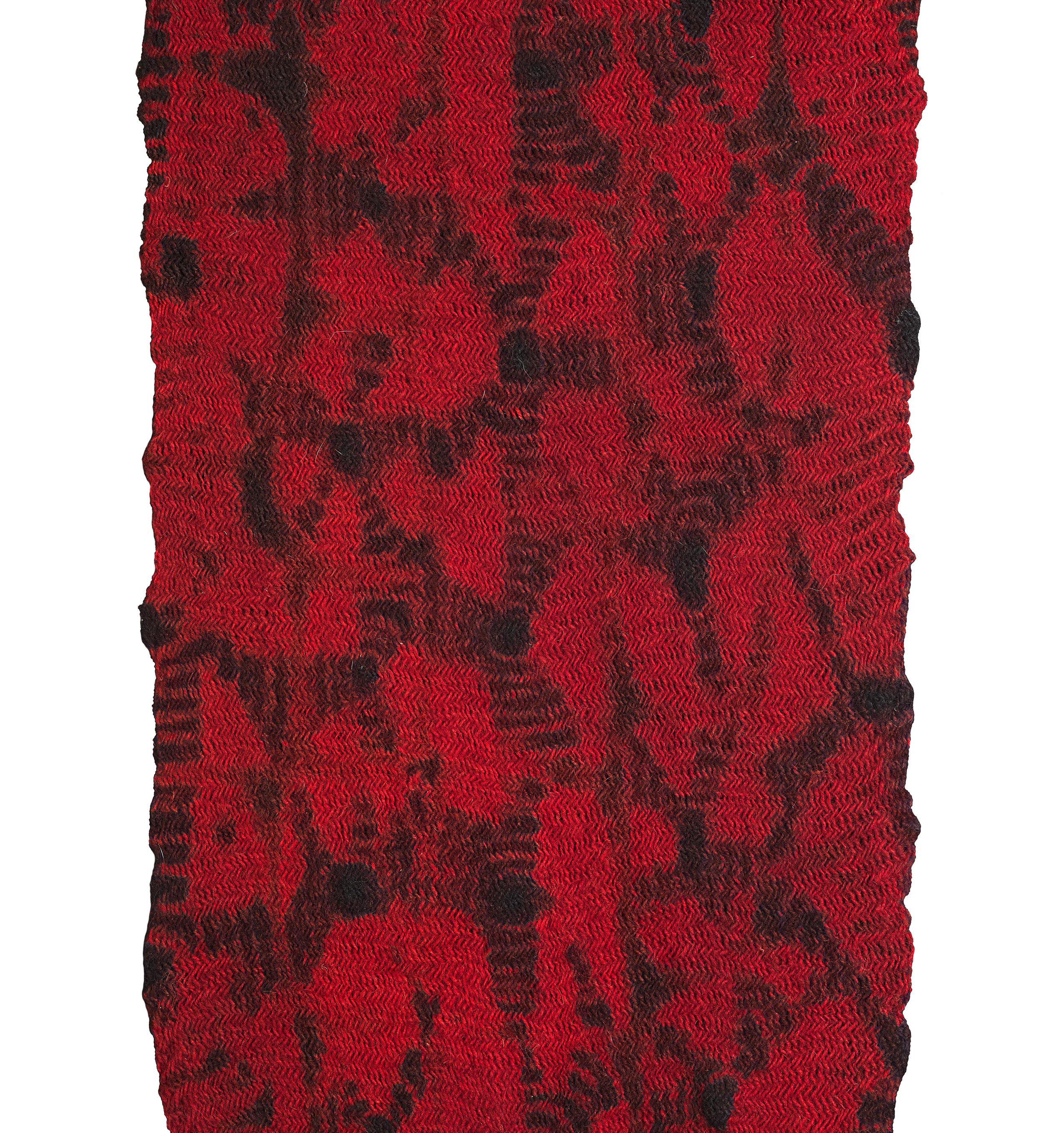 Woman’s Head Wrapper,  Assaba
Berber people, Matmata, Dahar Mountains, Tunisia
1900-1950
Wool, natural dyes , Sprang technique, shaped resist dyeing
69 x 15 inches  175 x 38
A very large example with complex patterning