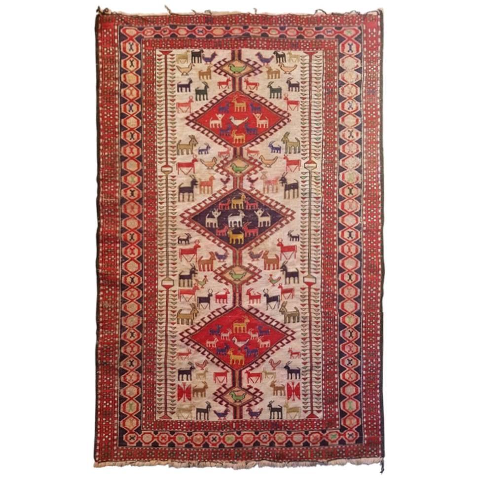 Early 20th Century Turkish Anatolian Soumak Animal Kelim