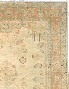 Early 20th Century Turkish Beige Geometric Oushak Rug