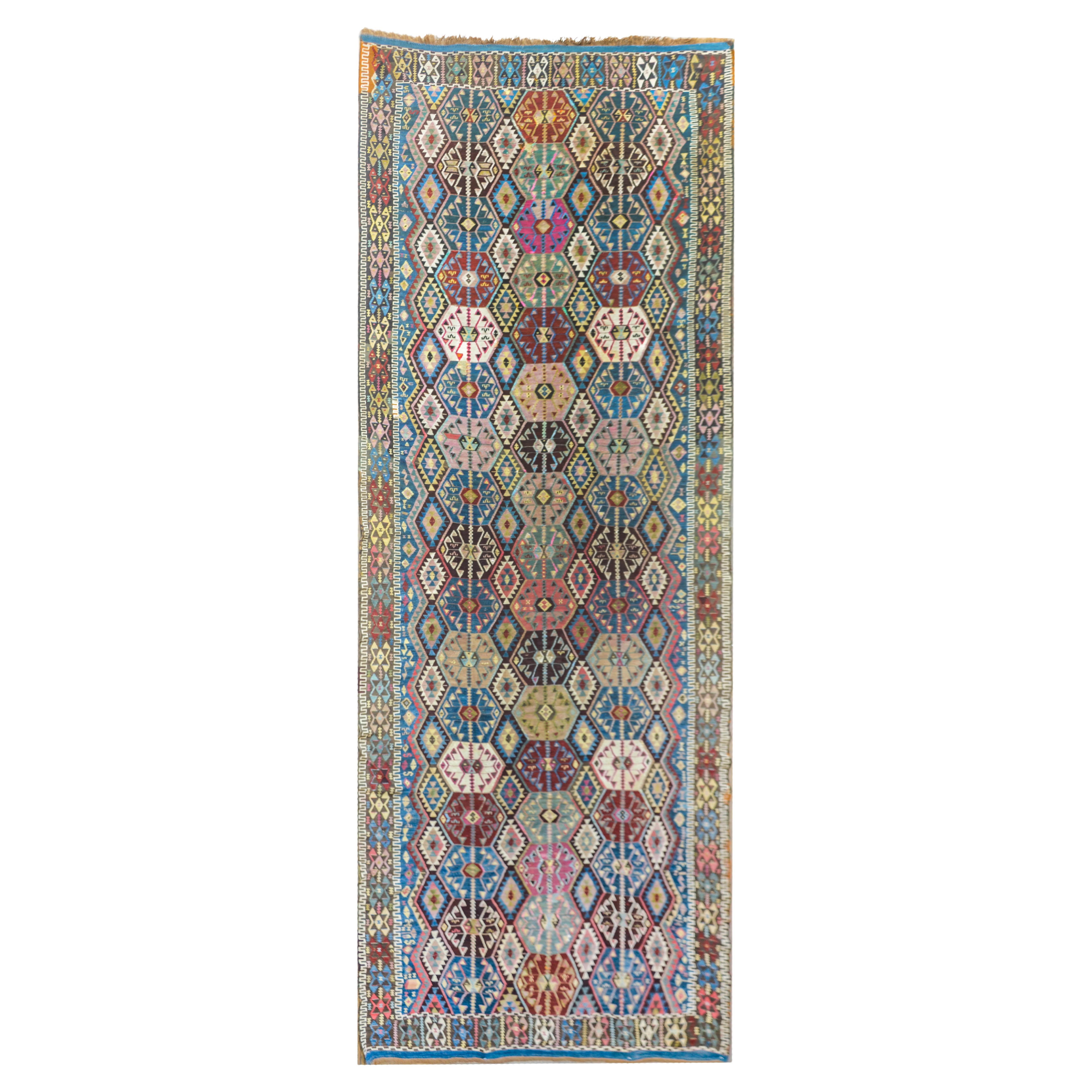 Tapis de couloir Kilim turc Konya du début du XXe siècle