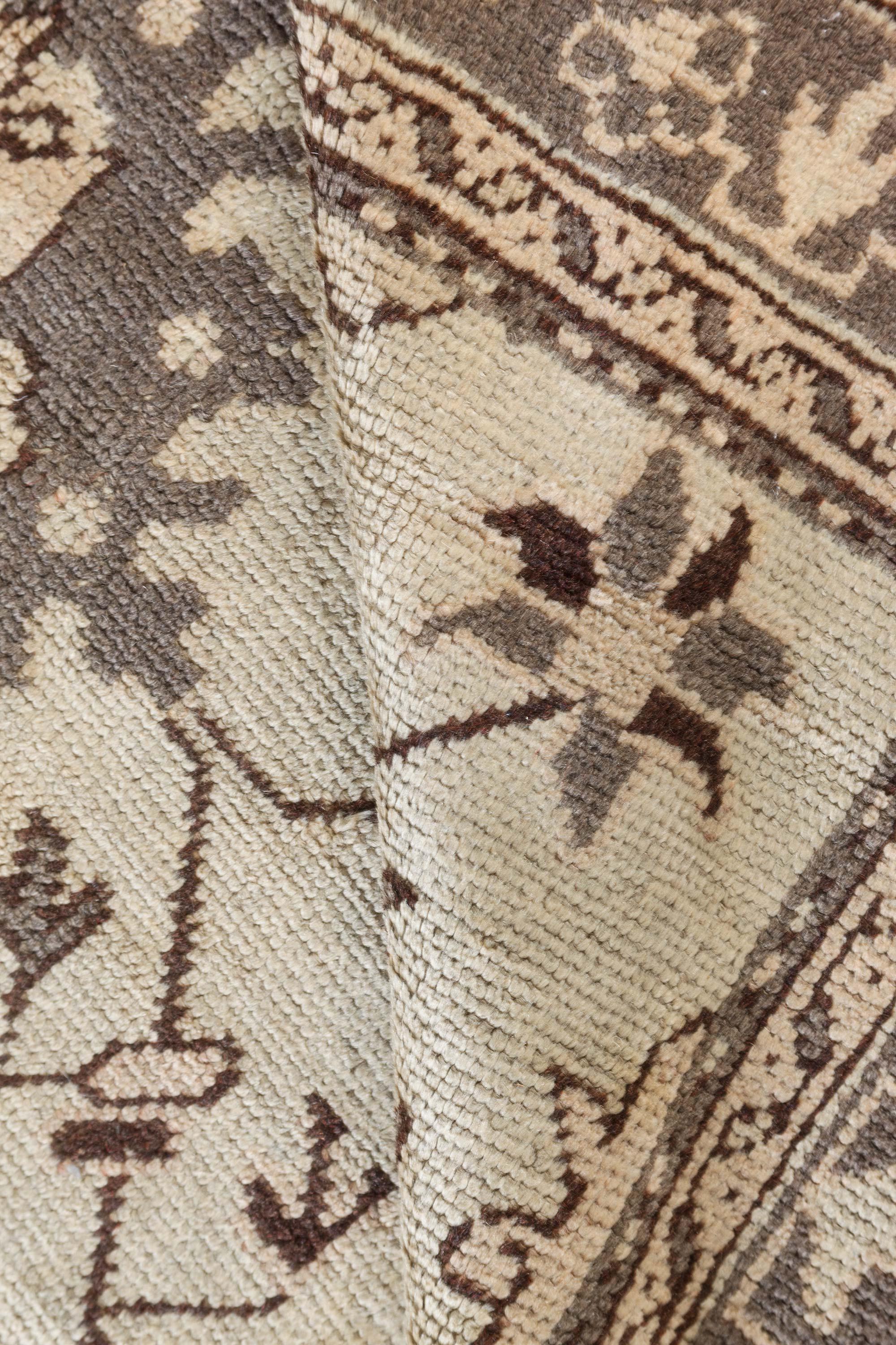 Authentic Early 20th Century Turkish Oushak botanic handmade wool rug.
Size: 5'0
