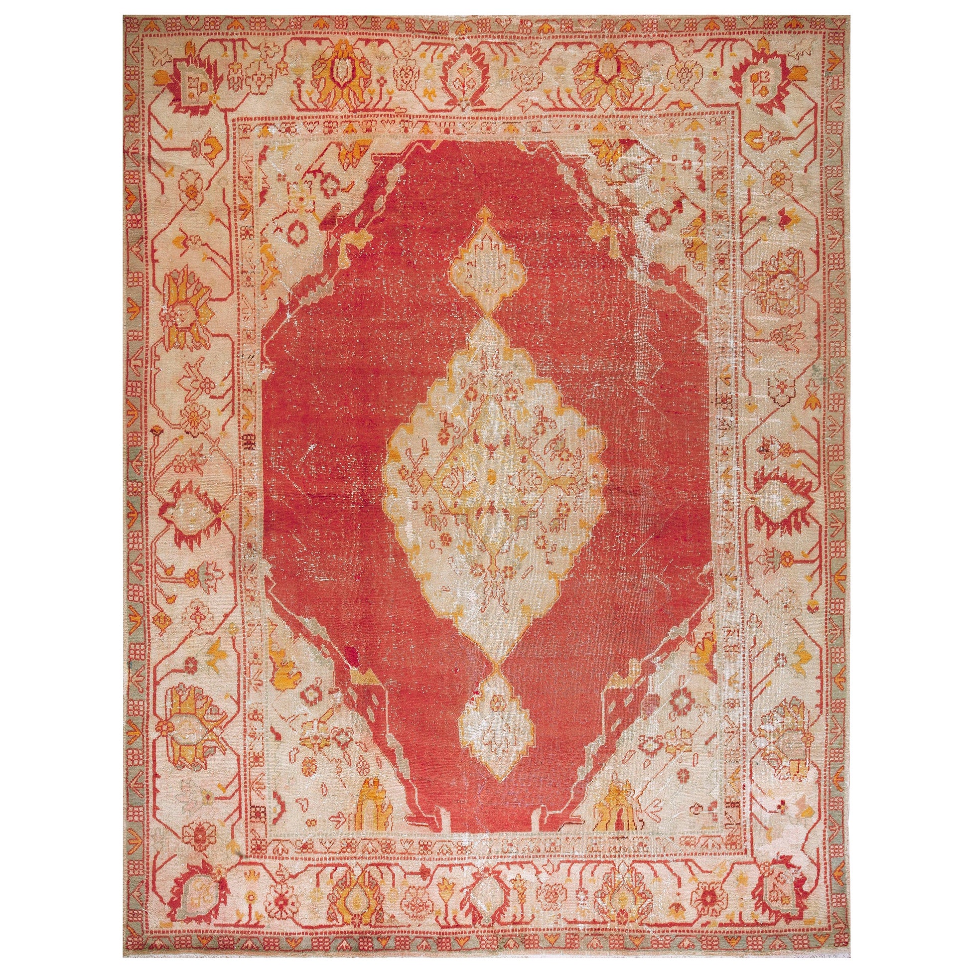 Tappeto Oushak turco dei primi del Novecento ( 10' x 13' - 304 x 396 cm )