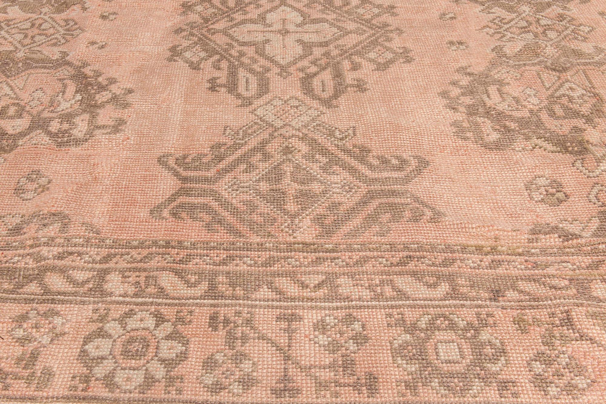 Hand-Knotted Early 20th Century Turkish Oushak Handmade Wool Rug For Sale