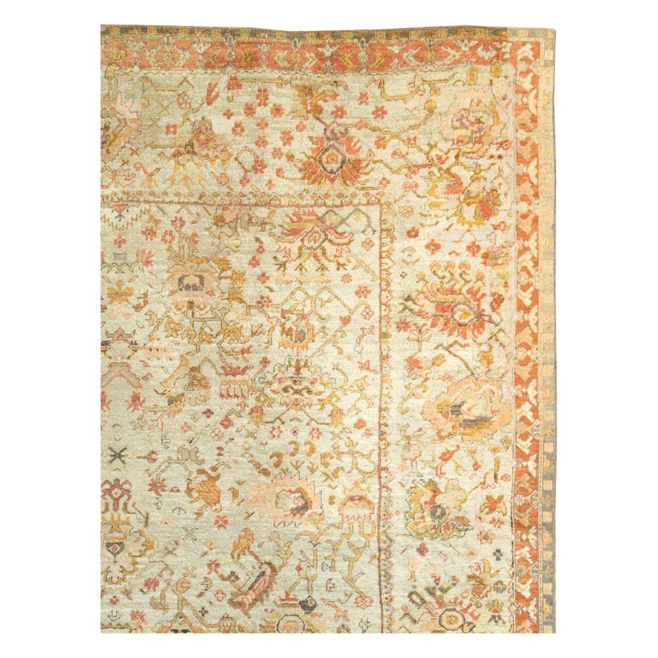 Hand-Knotted Early 20th Century Turkish Oushak Large and Square Room Size Carpet For Sale