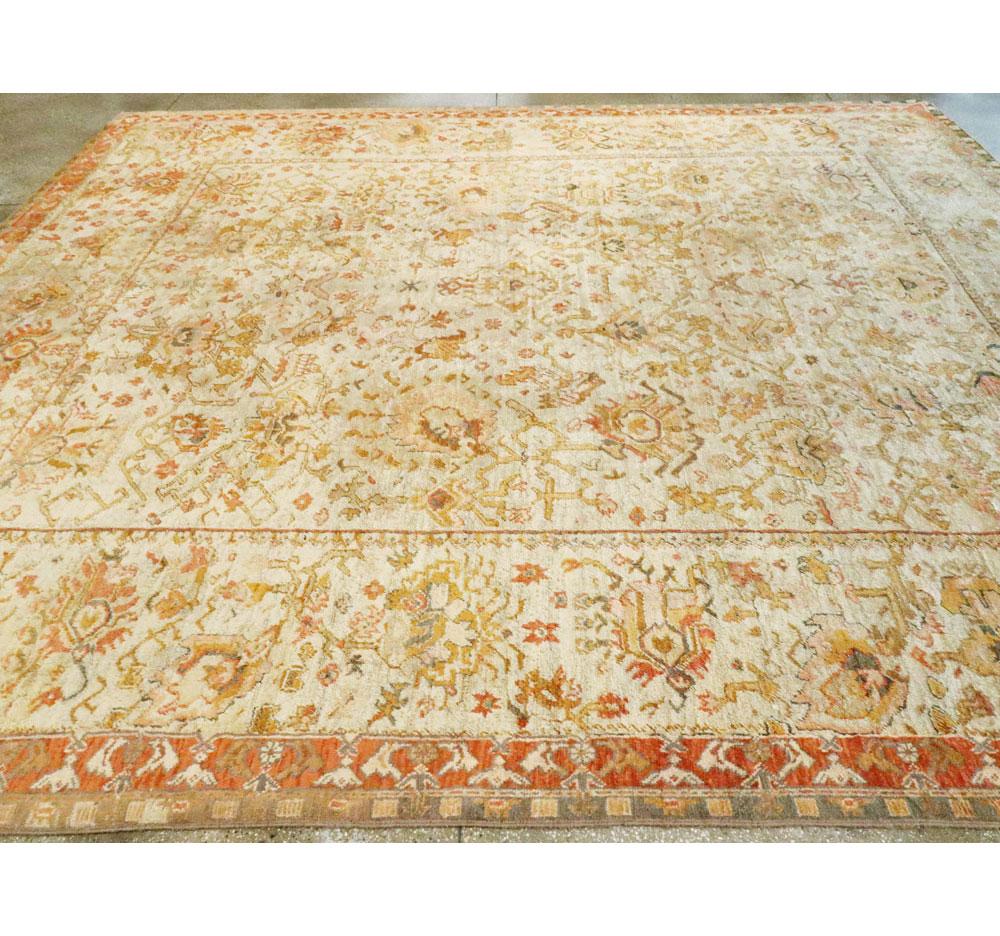 Early 20th Century Turkish Oushak Large and Square Room Size Carpet For Sale 3