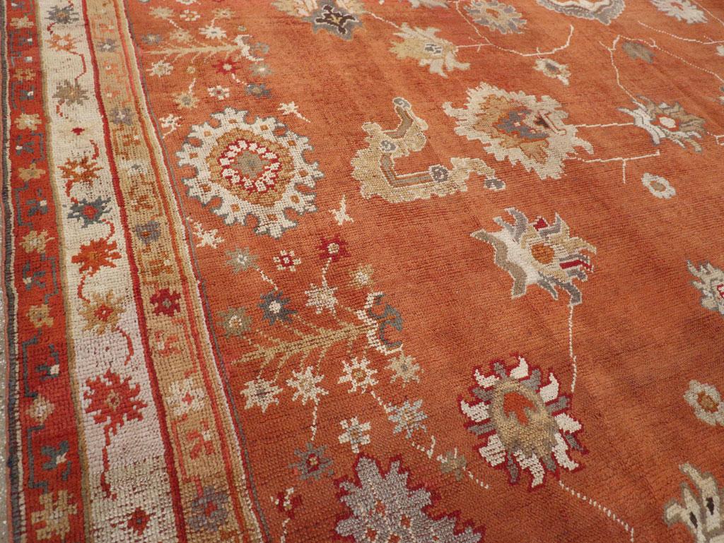 Hand-Knotted Early 20th Century Turkish Oushak Large Carpet For Sale