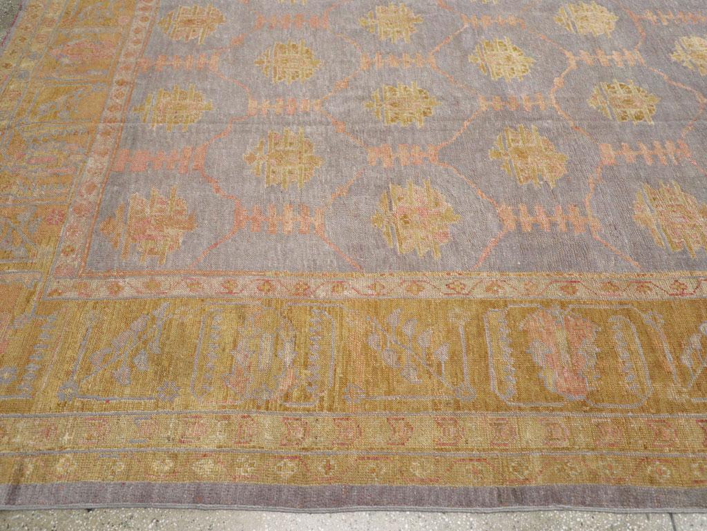 Wool Early 20th Century Turkish Oushak Large Carpet For Sale