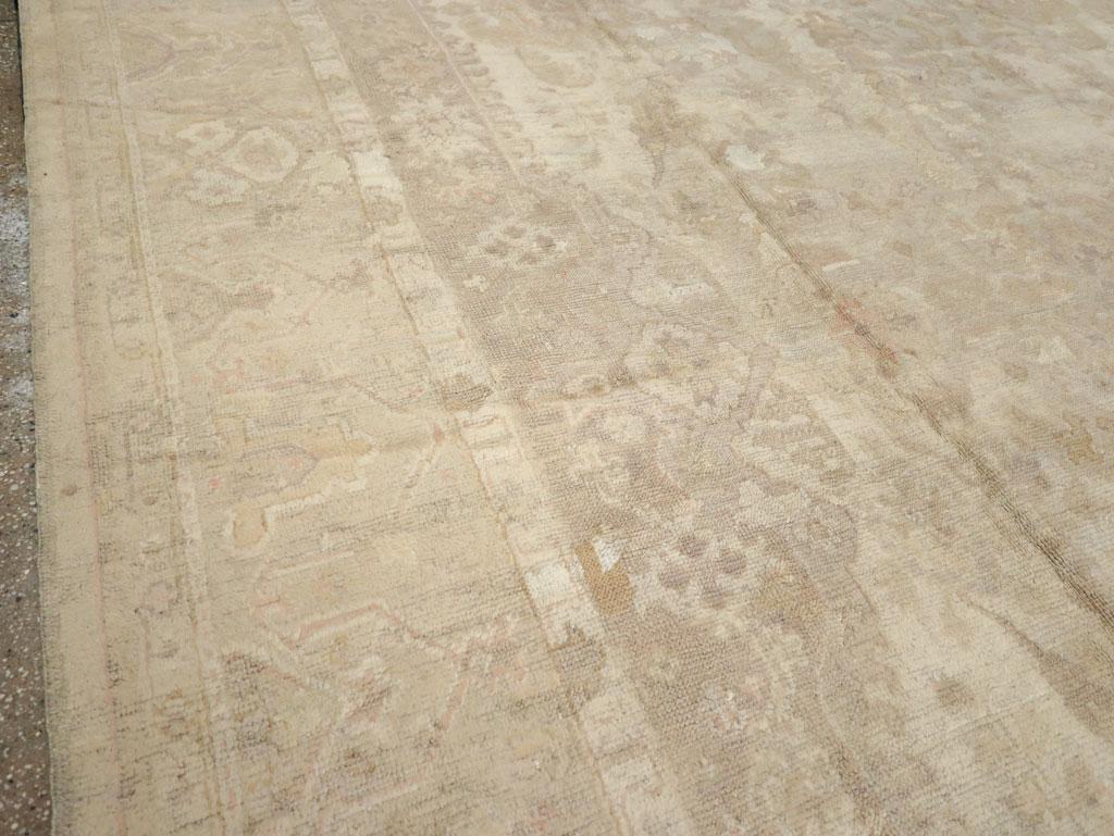 Hand-Knotted Early 20th Century Turkish Oushak Large Room Size Carpet For Sale