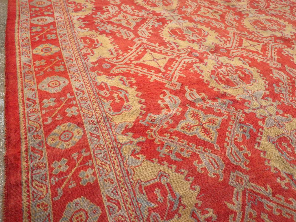 Hand-Knotted Early 20th Century Turkish Oushak Large Room Size Carpet For Sale