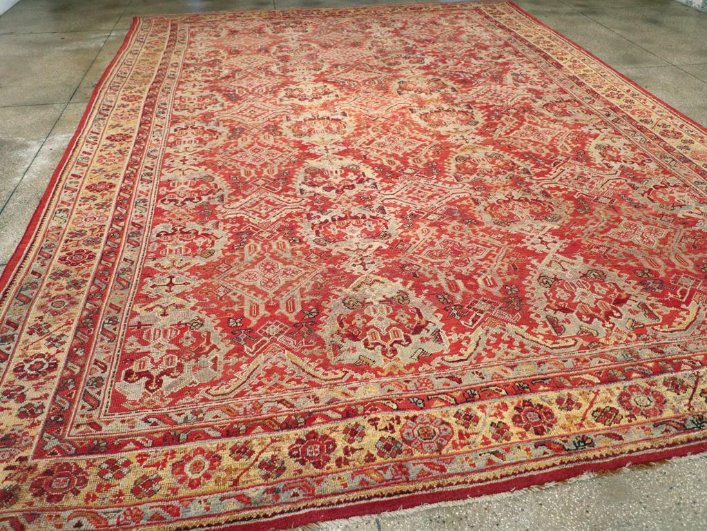 Alfombra turca Oushak de principios del siglo XX de gran tamaño para habitaciones Lana en venta