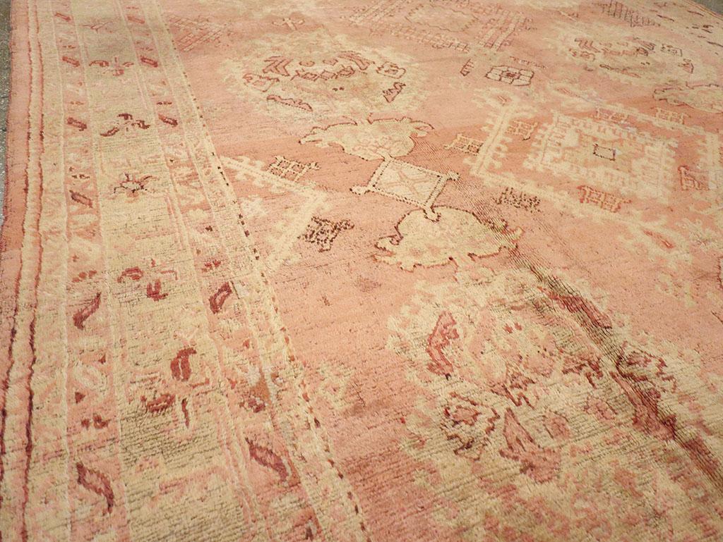 Hand-Knotted Early 20th Century Turkish Oushak Room Size Carpet For Sale
