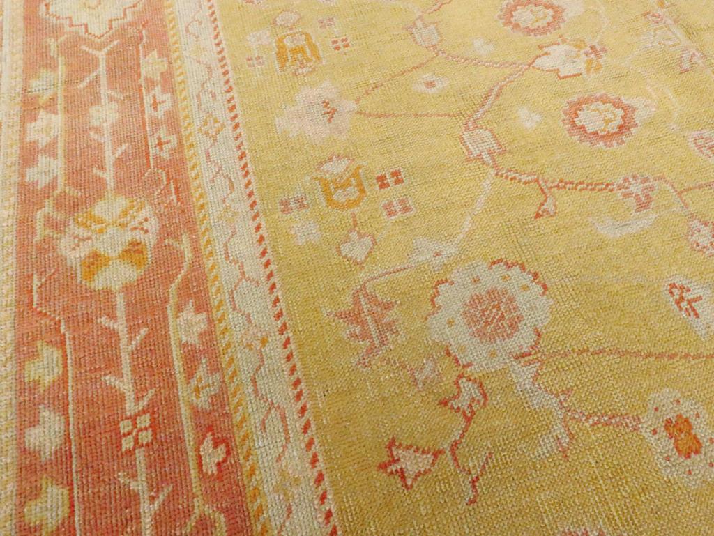 Hand-Knotted Early 20th Century Turkish Oushak Room Size Carpet For Sale