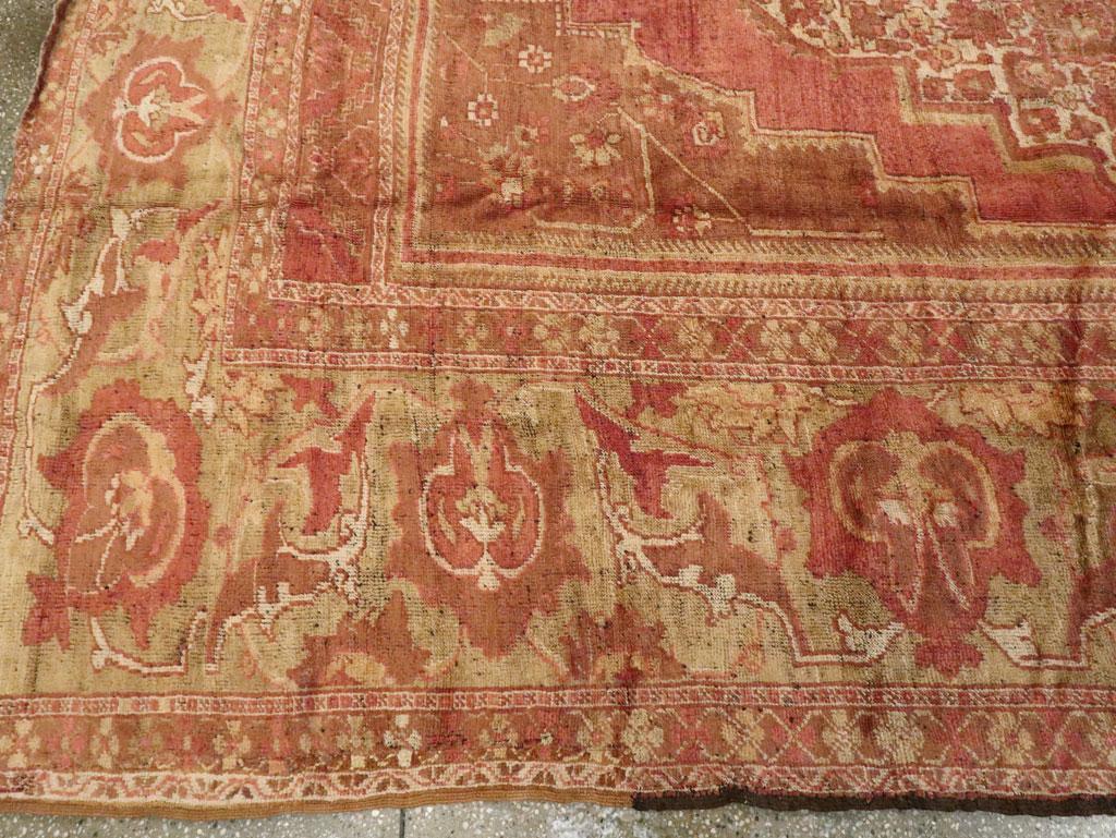 Wool Early 20th Century Turkish Oushak Room Size Carpet For Sale