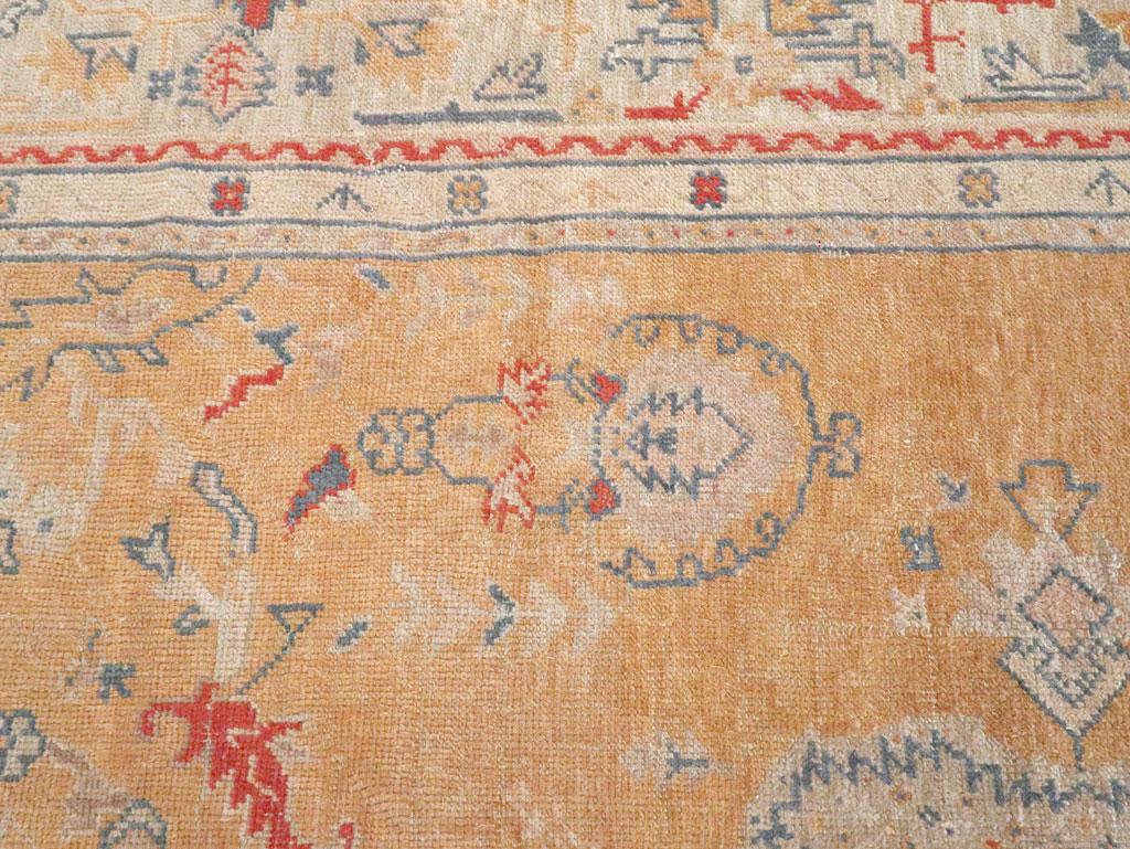 Wool Early 20th Century Turkish Oushak Room Size Carpet For Sale