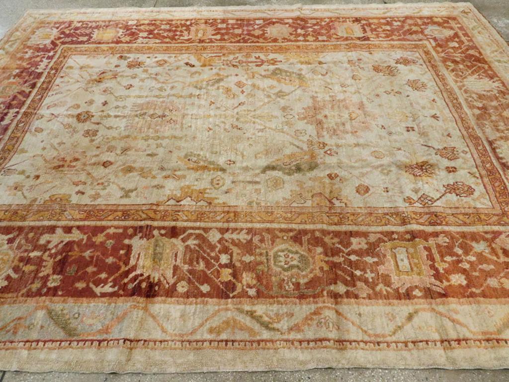 Wool Early 20th Century Turkish Oushak Room Size Carpet For Sale