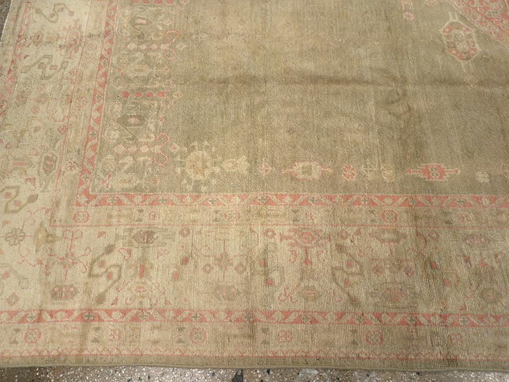 Wool Early 20th Century Turkish Oushak Room Size Carpet For Sale