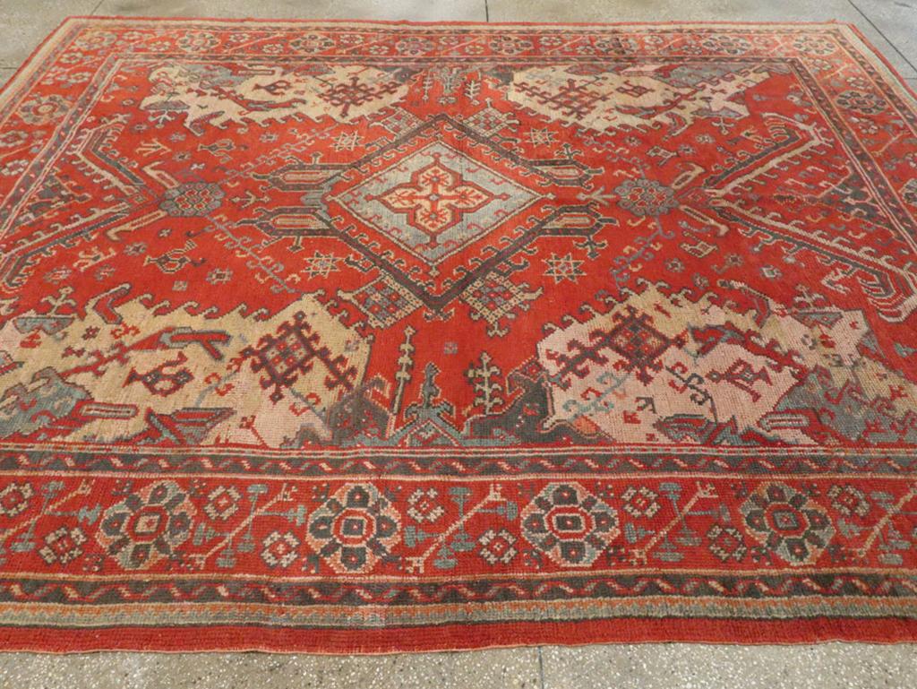 Wool Early 20th Century Turkish Oushak Room Size Carpet For Sale