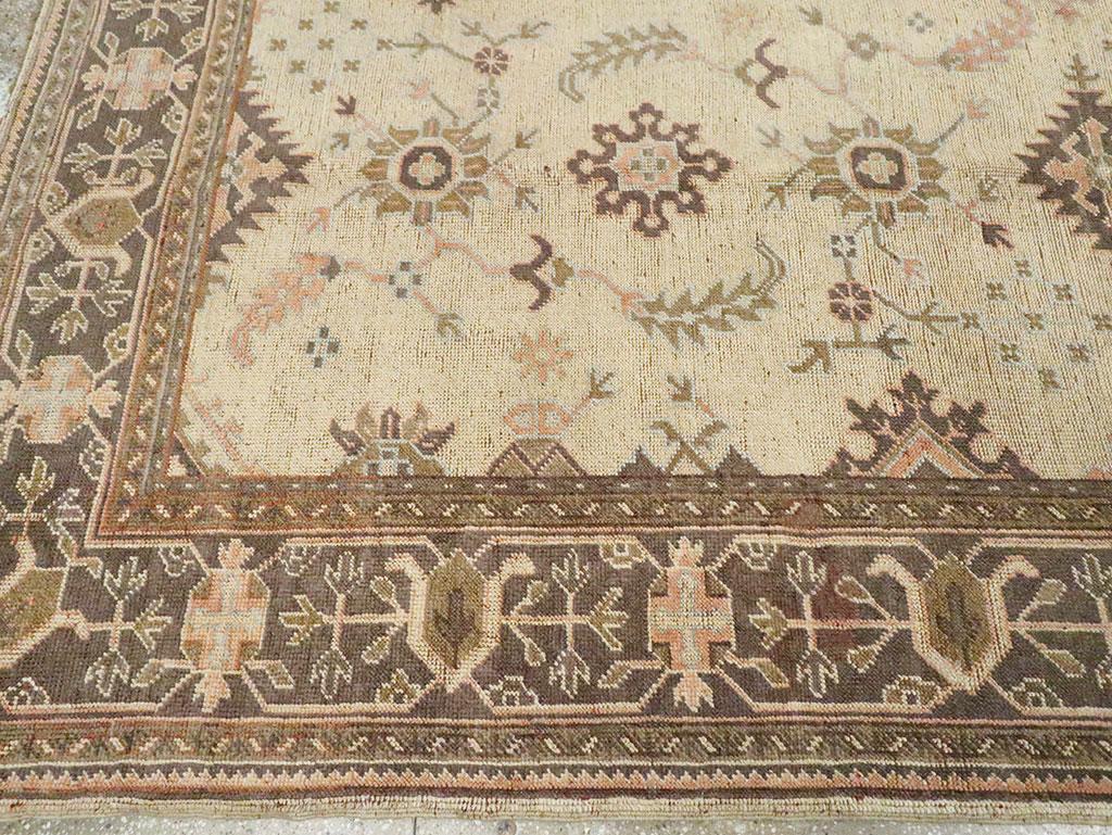 Wool Early 20th Century Turkish Oushak Room Size Carpet For Sale