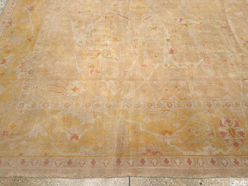 Wool Early 20th Century Turkish Oushak Room Size Carpet For Sale