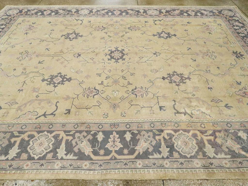 Wool Early 20th Century Turkish Oushak Room Size Carpet For Sale