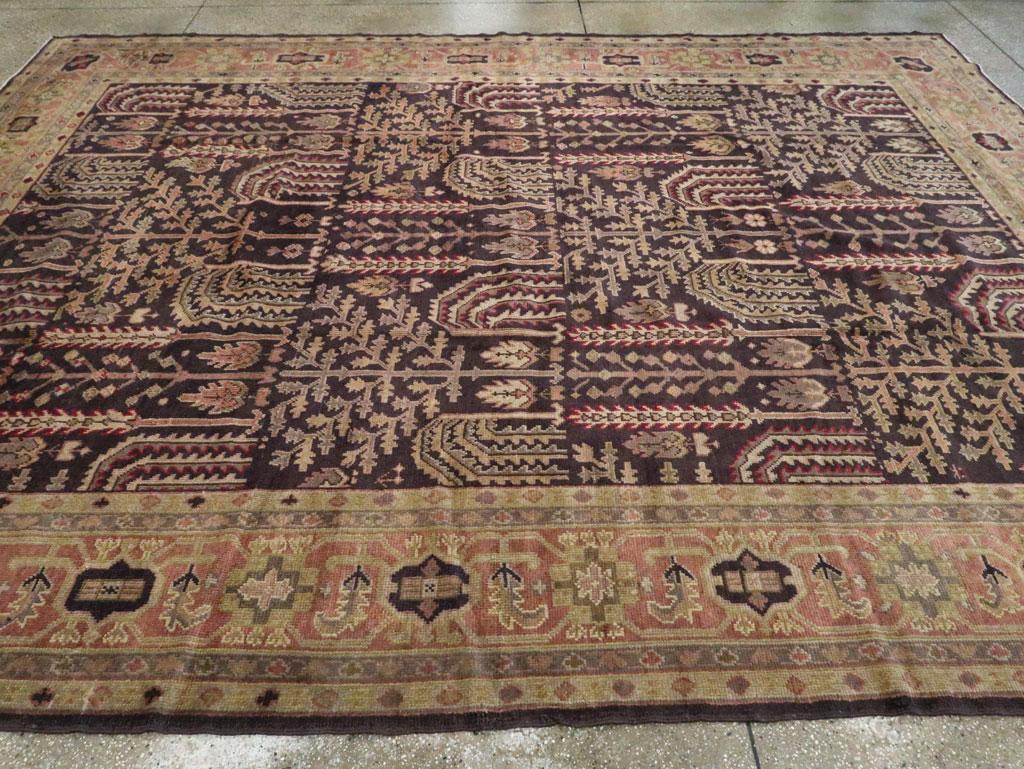 Wool Early 20th Century Turkish Oushak Room Size Carpet For Sale