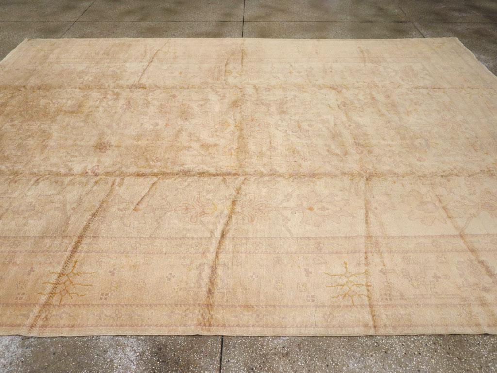 Wool Early 20th Century Turkish Oushak Room Size Carpet For Sale