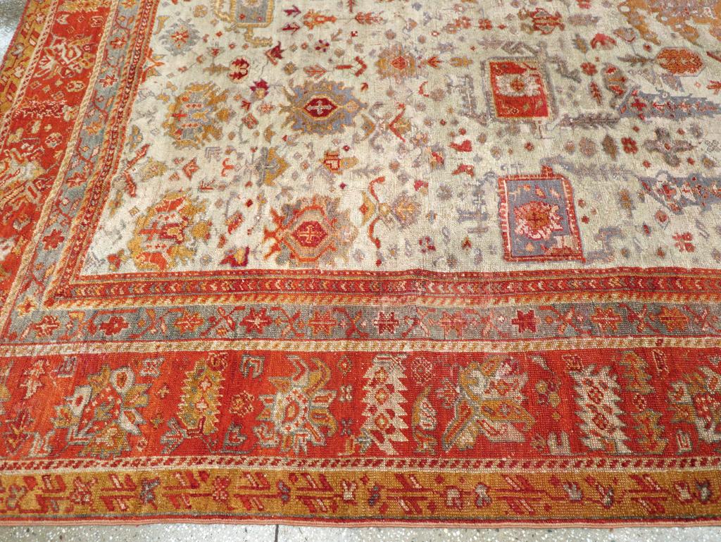 Wool Early 20th Century Turkish Oushak Room Size Carpet For Sale