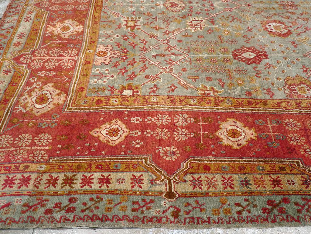 Wool Early 20th Century Turkish Oushak Room Size Carpet For Sale