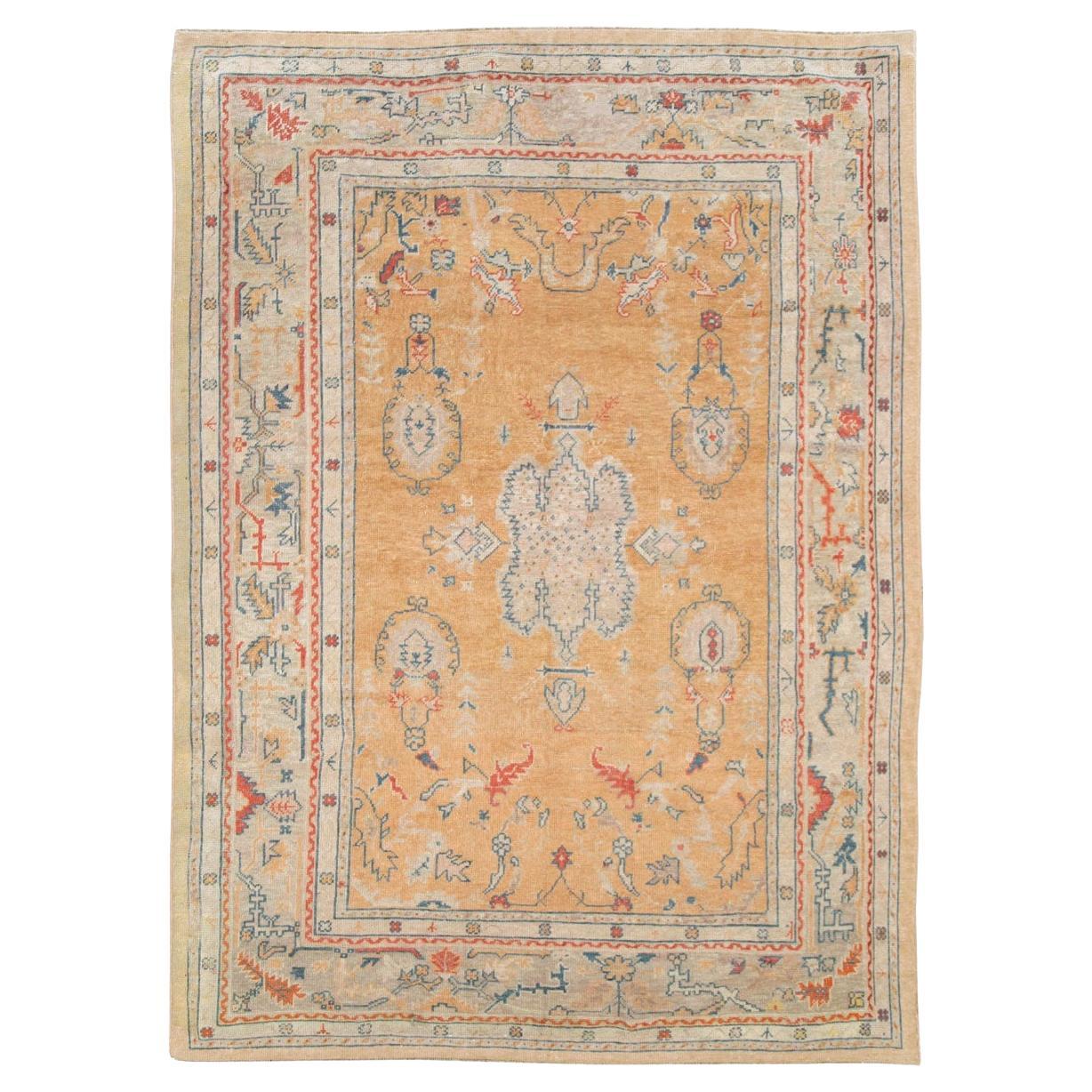 Early 20th Century Turkish Oushak Room Size Carpet For Sale