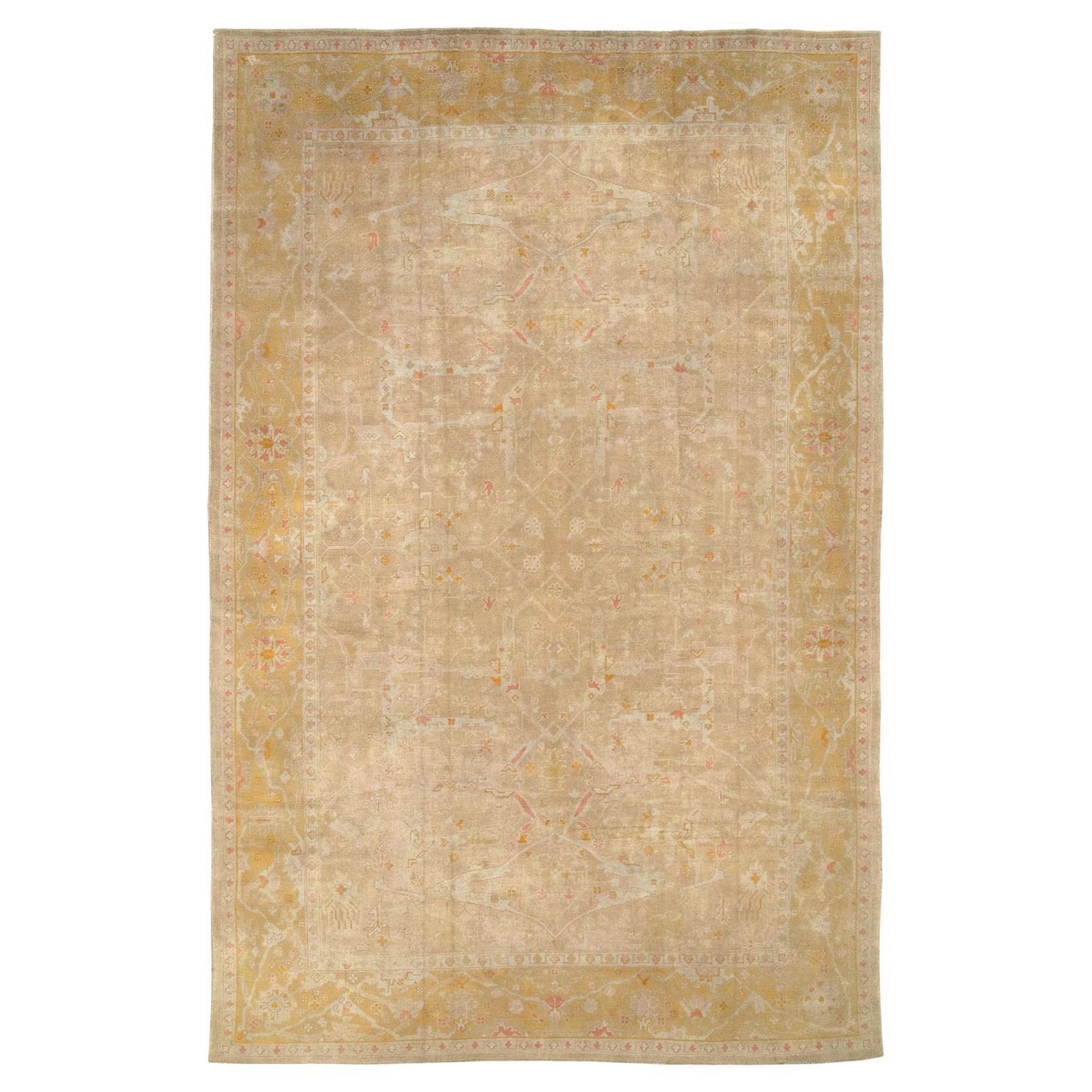 Early 20th Century Turkish Oushak Room Size Carpet For Sale