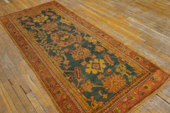 Decorative Light Blue Field With Rustic Tribal Design Antique Turkish Oushak Rug