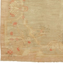 Early 20th Century Gray Green Stylized Floral Turkish Oushak Rug