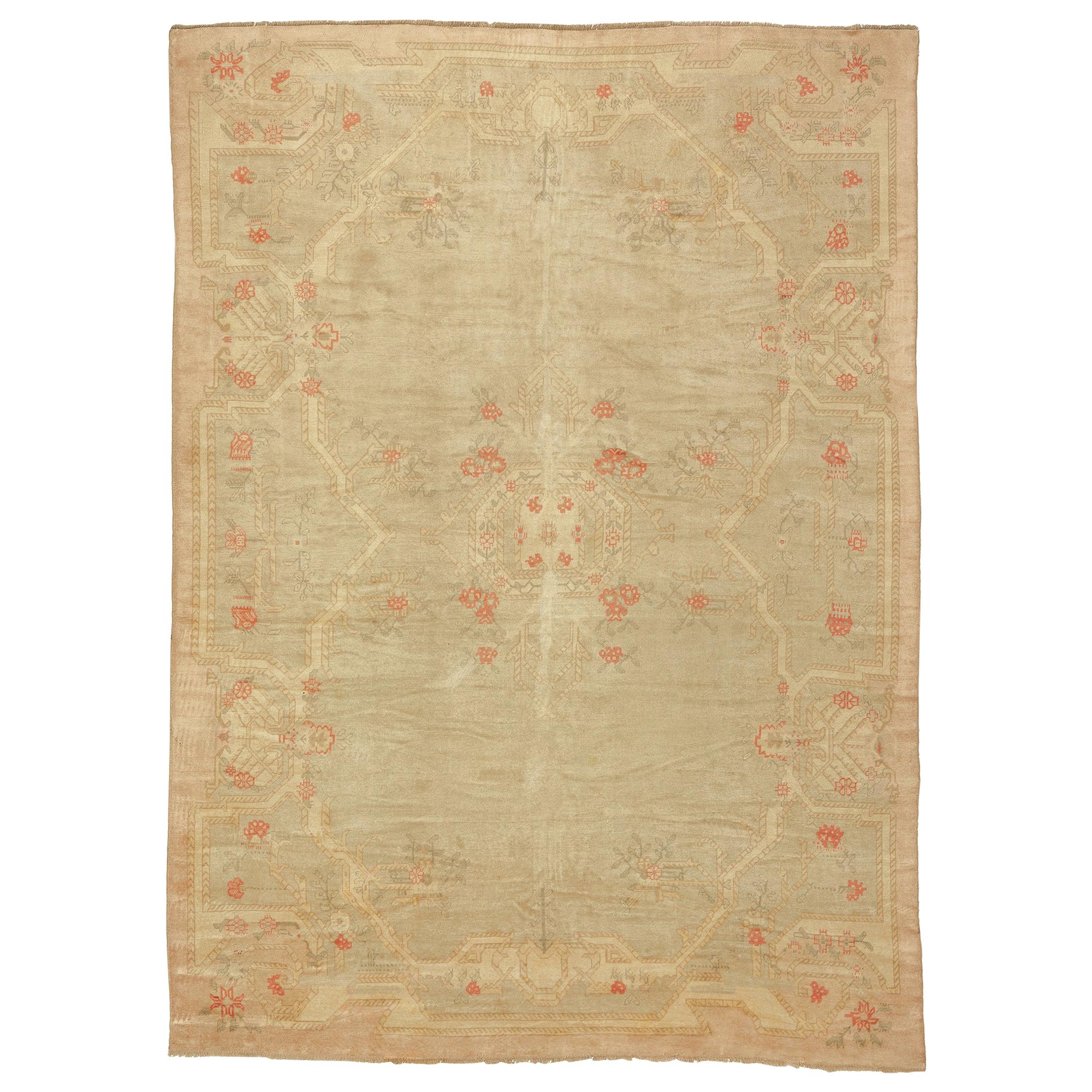 Early 20th Century Turkish Oushak Rug For Sale