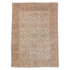 Early 20th Century Beige Geometric Floral Turkish Oushak Rug