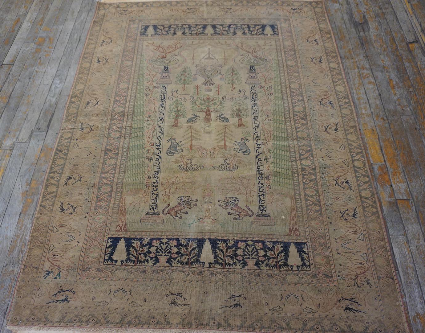 Hand-Knotted Early 20th Century Turkish Panderma Prayer Rug4' 3