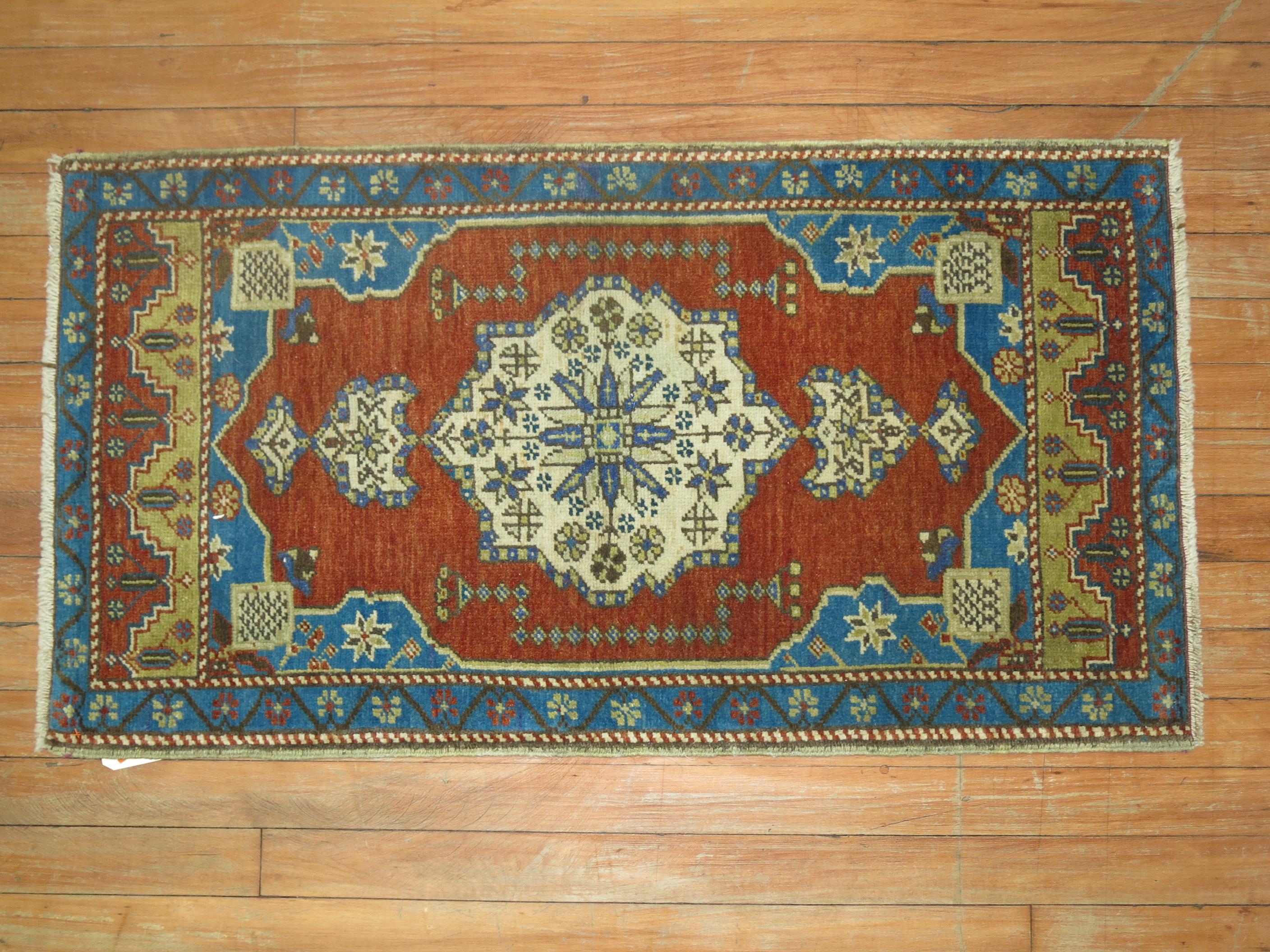 Hand-Knotted Early 20th Century Turkish Small Rug For Sale
