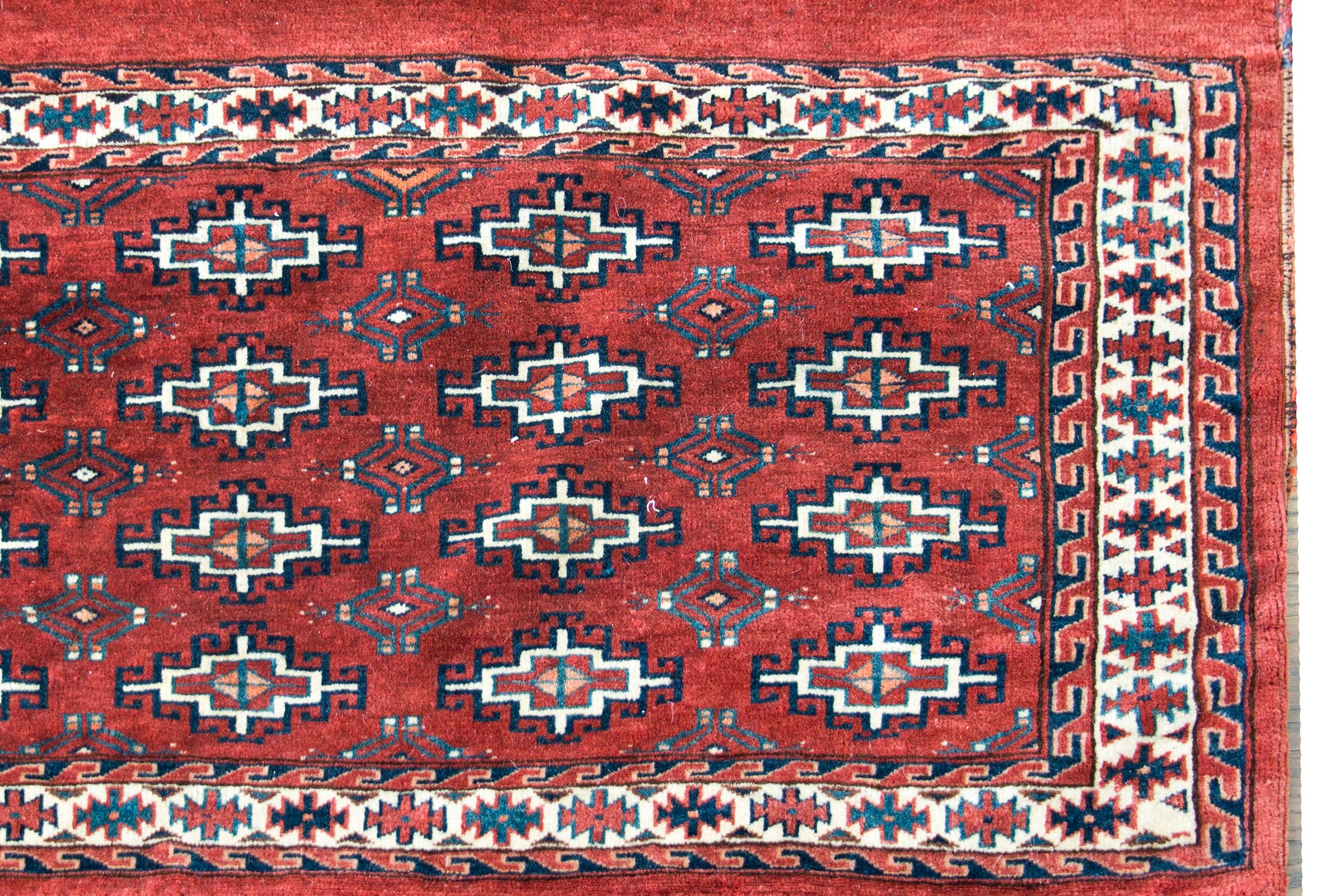 Hand-Knotted Early 20th Century Turkman Bag Face Rug For Sale