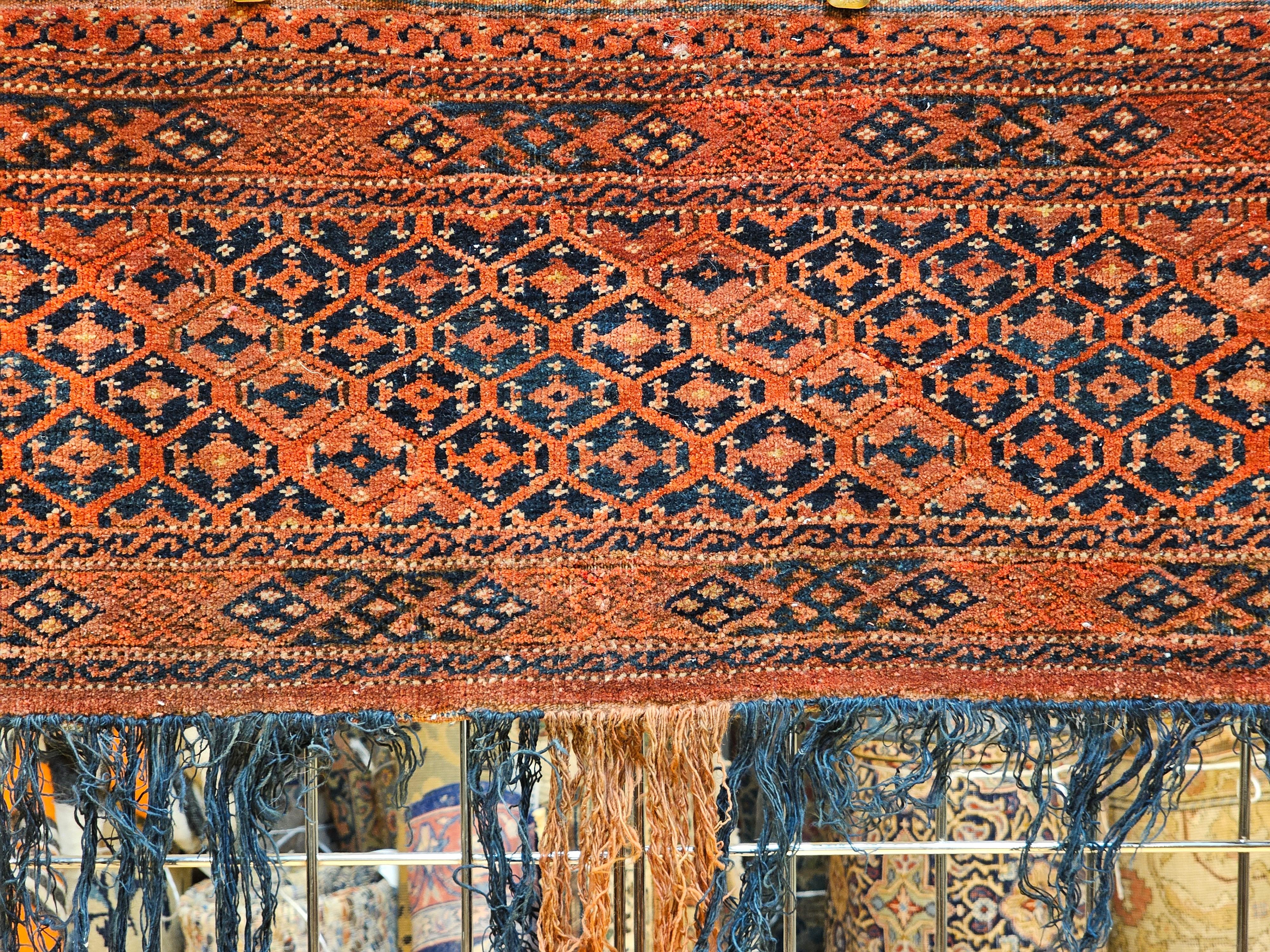 Vegetable Dyed Early 20th Century Turkmen Ersari Tent Hanging in Red, Blue, Brown