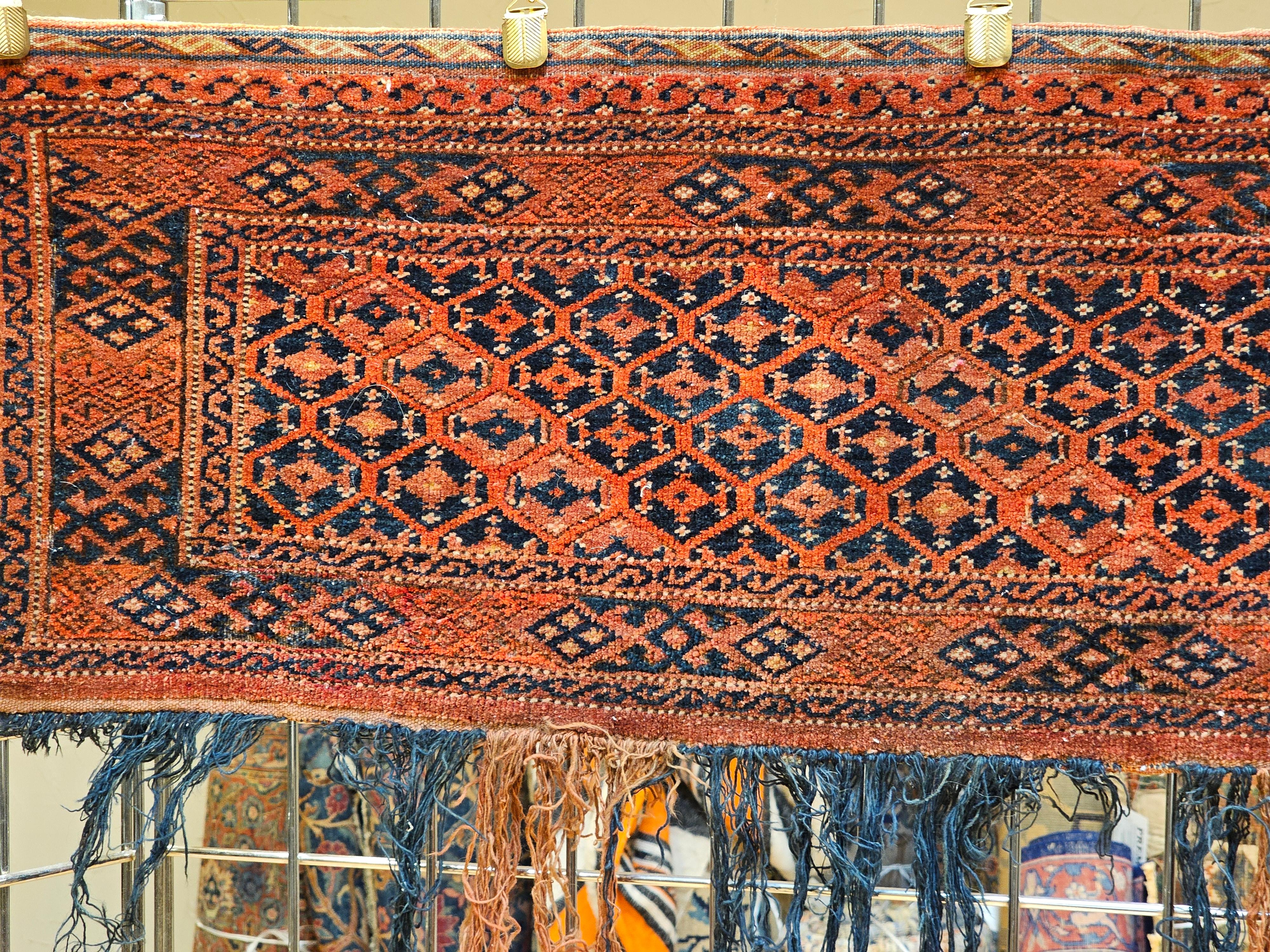 Early 20th Century Turkmen Ersari Tent Hanging in Red, Blue, Brown In Good Condition In Barrington, IL