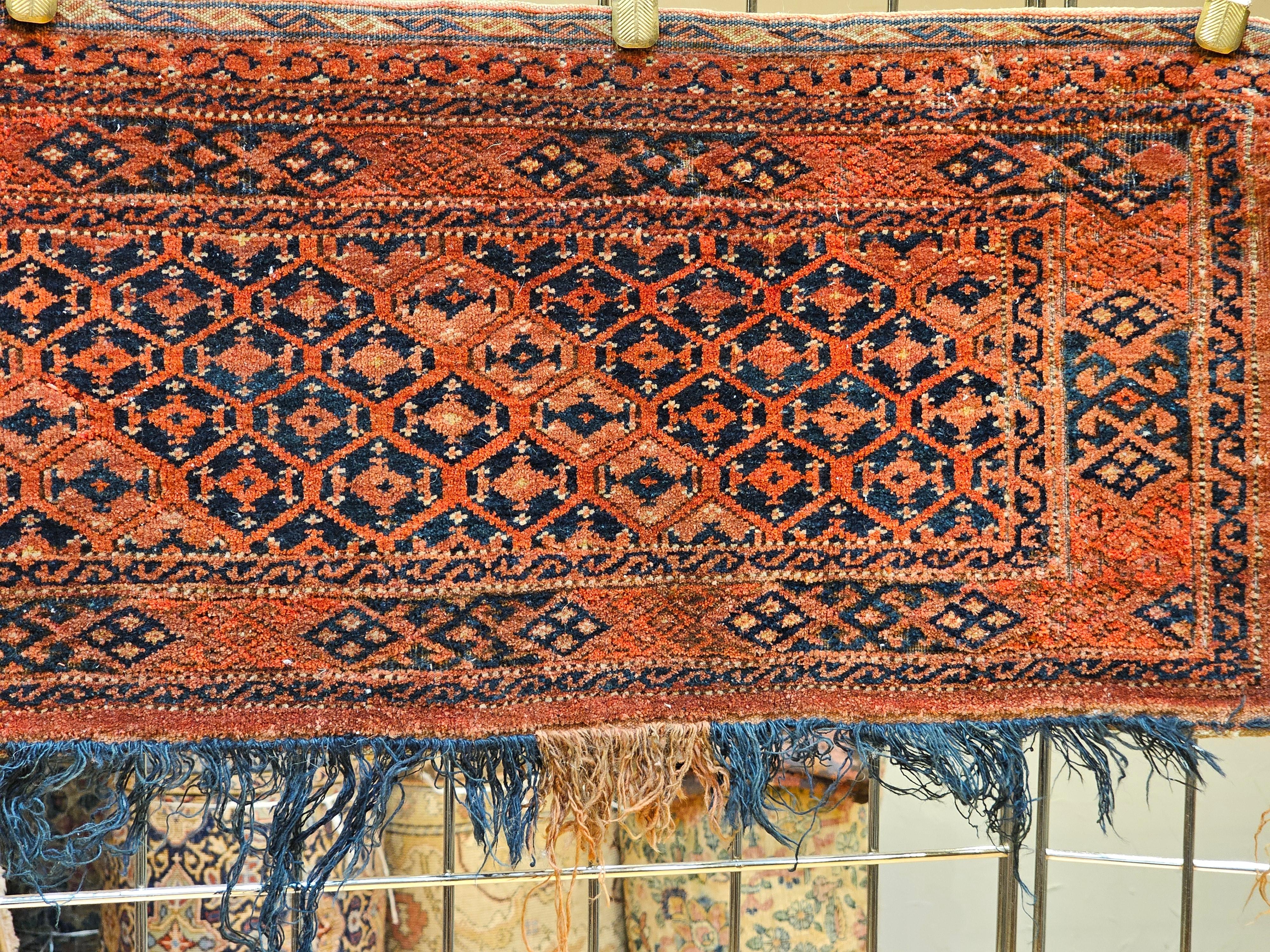 Wool Early 20th Century Turkmen Ersari Tent Hanging in Red, Blue, Brown